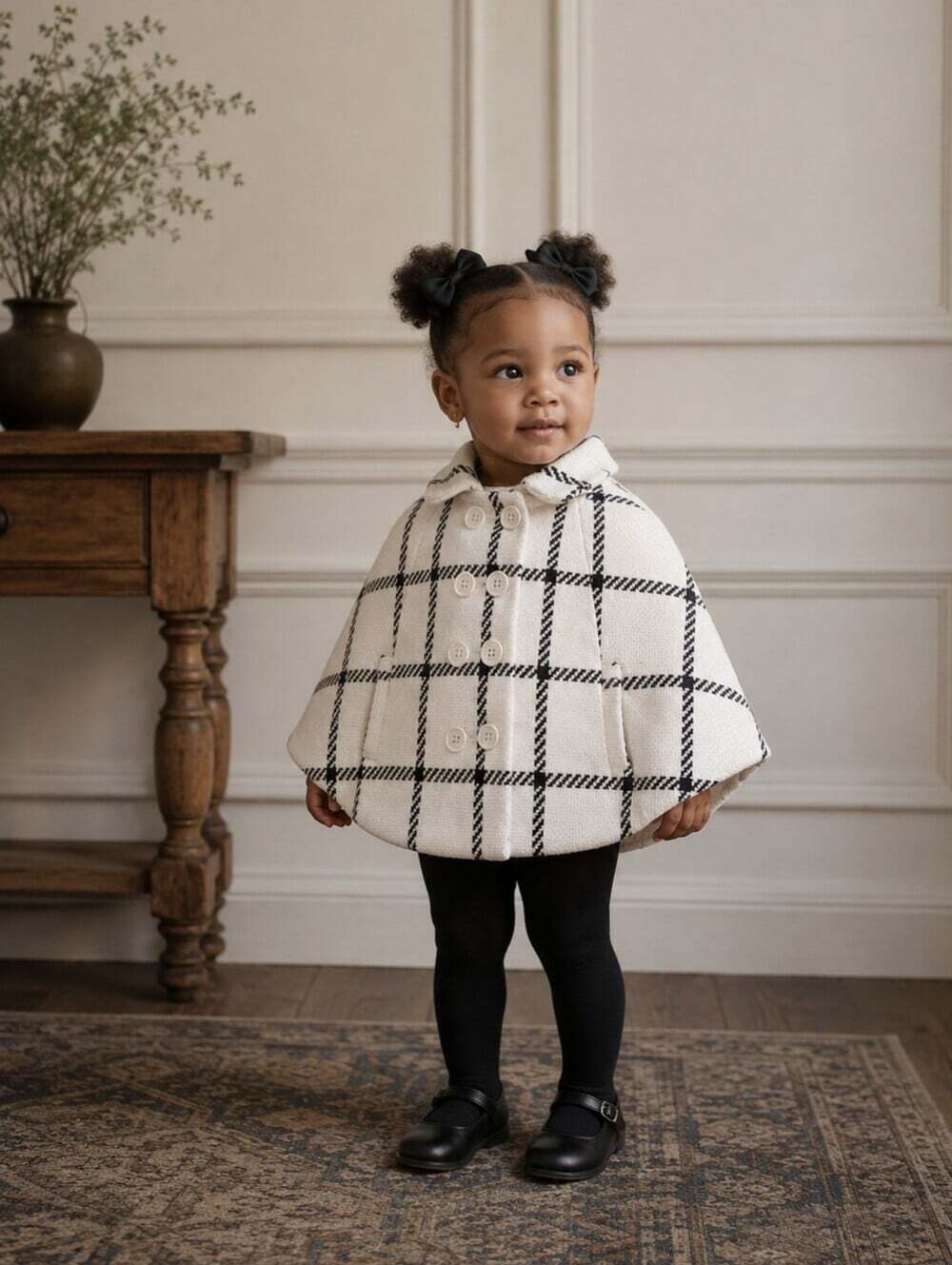 GAP Kids Plaid Cape Coat 18-24M Cream Black Toddler Poncho Peacoat Preppy